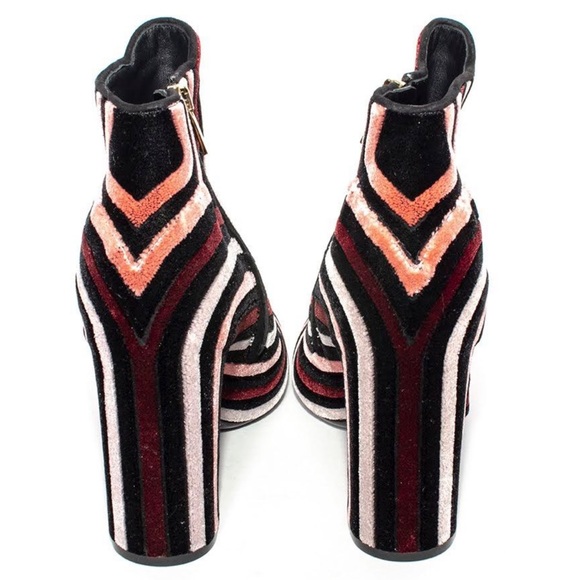 Salvatore Ferragamo Size 6.5 Pink Striped Velour Boots - Picture 3 of 5